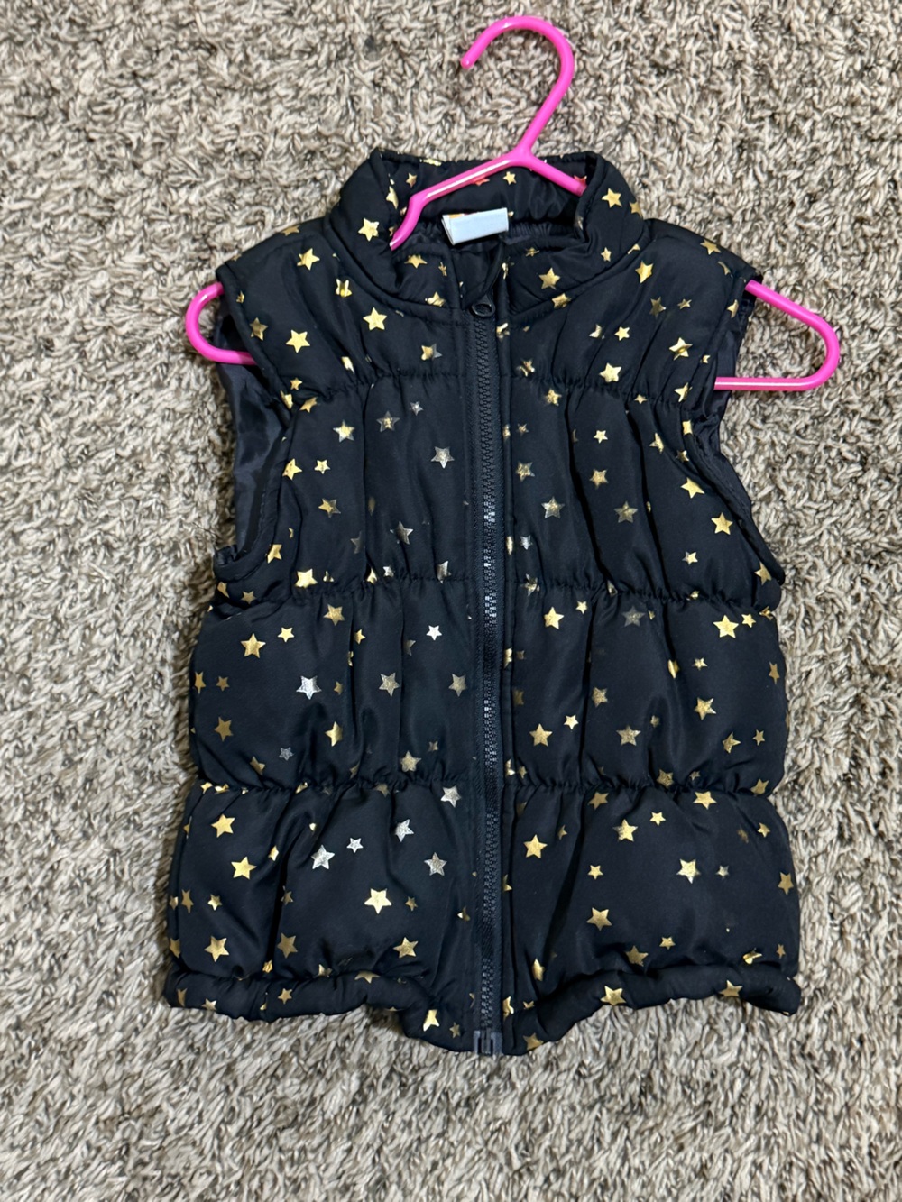 healthtex Black Quilted Vest with Metallic Star Accents